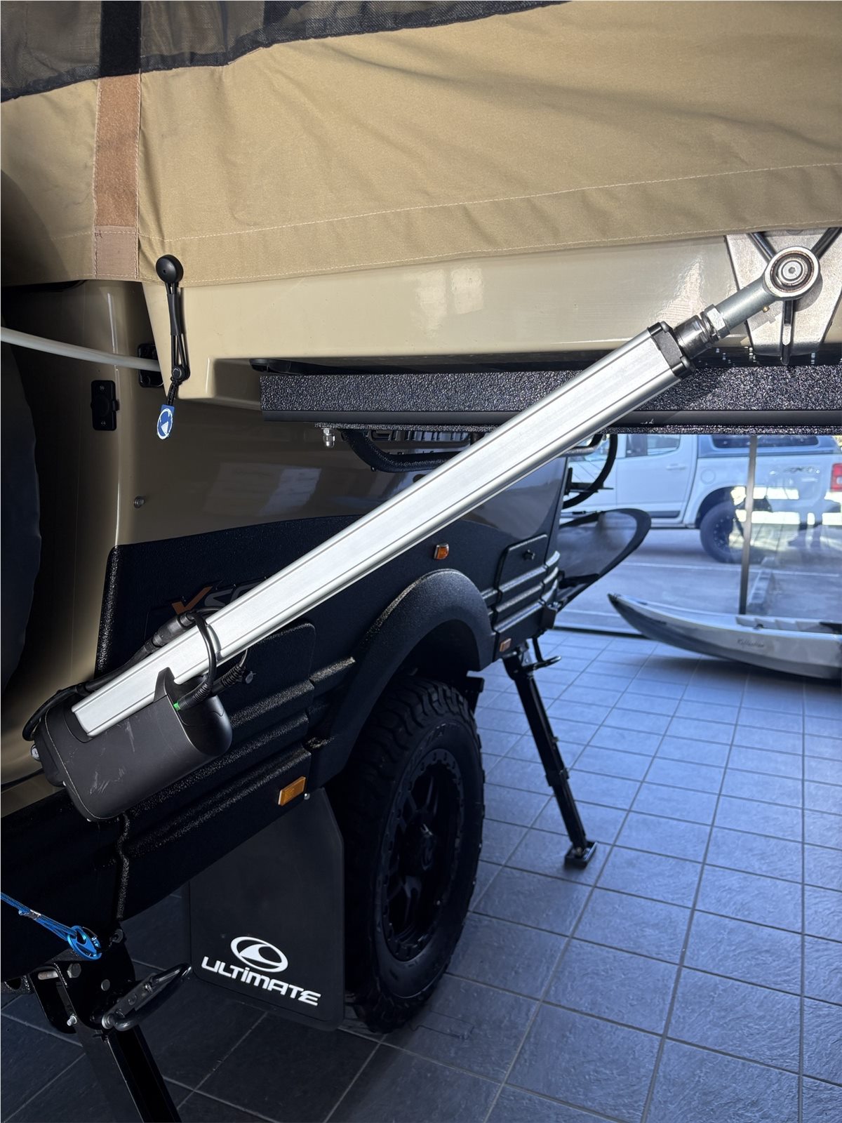 Electric camper lid opening actuator and stainless-steel mounting