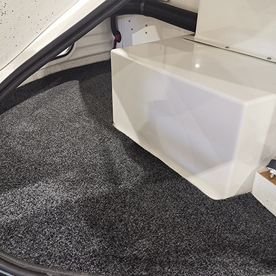 Removable marine grade black carpet in the boot