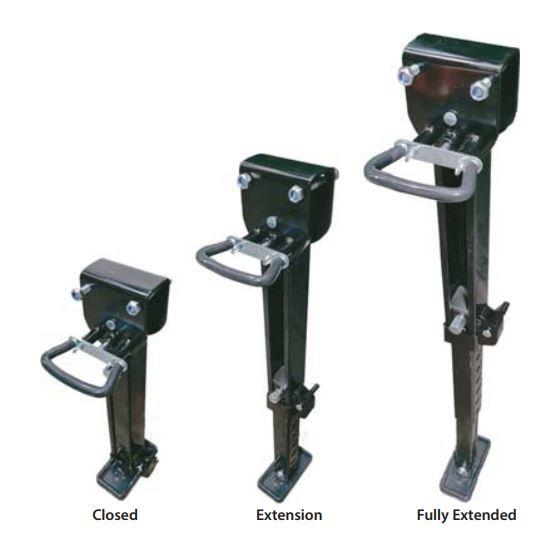 Manutec aluminium wind-down legs shown closed and extended