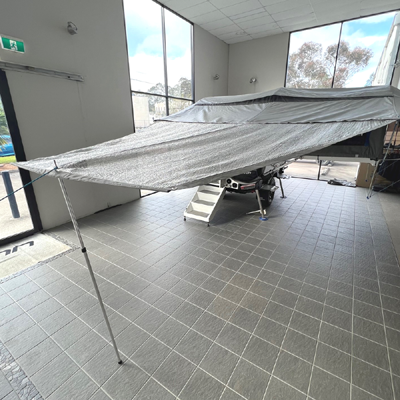 Quick Awning Ext Rear Silver Mesh, includes rod and rope